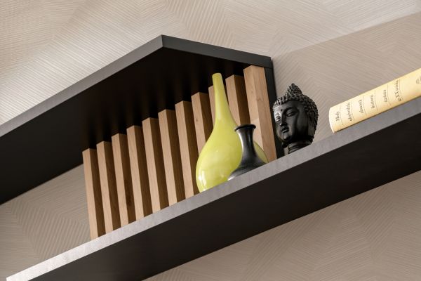 Wandboard Morgan in schwarz und Jackson Eiche Wandregal mit 3D-Lamellen 162 cm