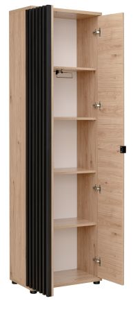 Garderobenschrank Collin in Jackson Eiche und schwarz Schuhschrank mit 3-D Lamellen 60 cm