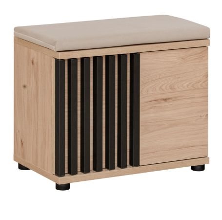 Garderobe Sitzbank Collin in Jackson Eiche und schwarz Garderobenbank mit 3-D Lamellen 60 cm
