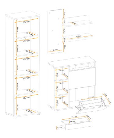Garderobe Set 3-teilig Collin in Jackson Eiche und schwarz Garderobenkombination mit 3-D Lamellen