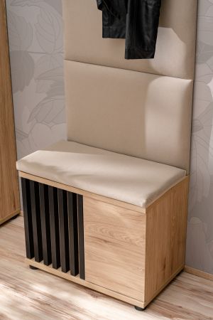 Garderobe Set 4-teilig Collin in Jackson Eiche und schwarz Garderobenkombination mit 3-D Lamellen