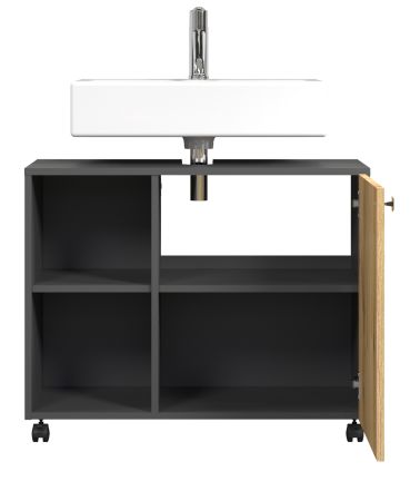 Waschbeckenunterschrank Feliz in Evoke Eiche und grau Badschrank auf Rollen 80 cm