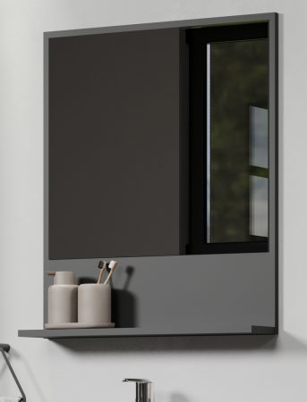 Badezimmer Spiegel Feliz in Grau, Wandspiegel mit Ablage 60 x 74 cm