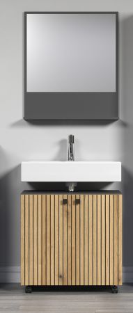 Badezimmer Spiegel Feliz in Grau, Wandspiegel mit Ablage 60 x 74 cm