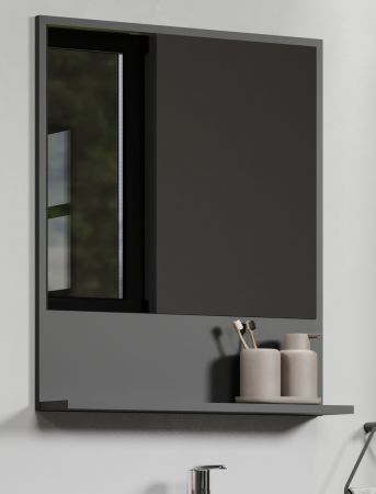 Badezimmer Spiegel Feliz in Grau, Wandspiegel mit Ablage 60 x 74 cm