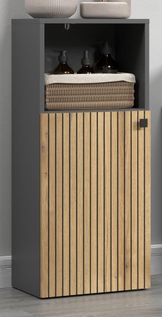 Badezimmer Kommode Feliz in Evoke Eiche und Grau, Badschrank 40 x 95 cm