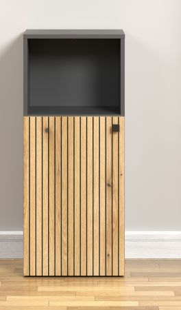 Badezimmer Kommode Feliz in Evoke Eiche und Grau, Badschrank 40 x 95 cm