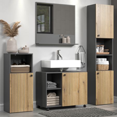 Badm�bel Set Feliz in Evoke Eiche und Grau, Badkombination 4-teilig 180 x 186 cm