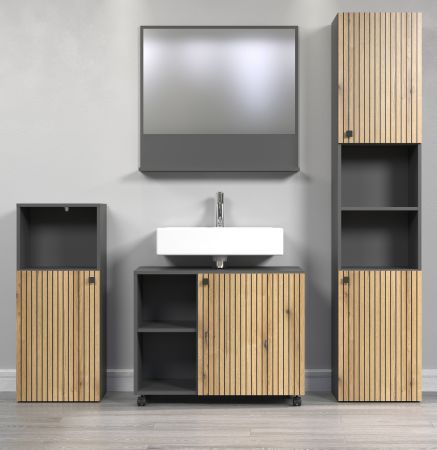 Badm�bel Set Feliz in Evoke Eiche und Grau, Badkombination 4-teilig 180 x 186 cm