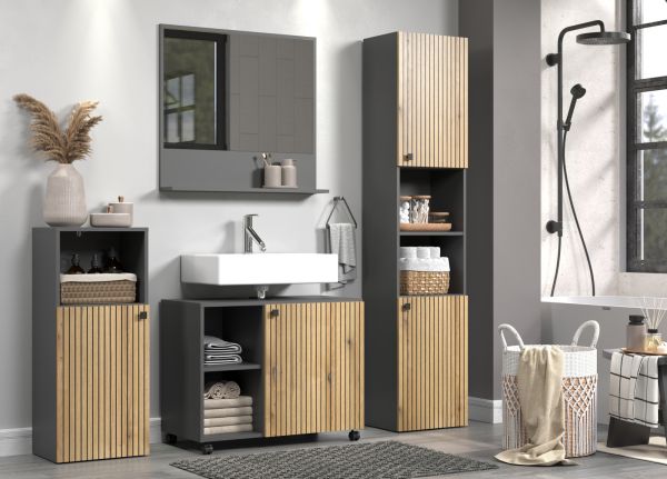 Badm�bel Set Feliz in Evoke Eiche und Grau, Badkombination 4-teilig 180 x 186 cm
