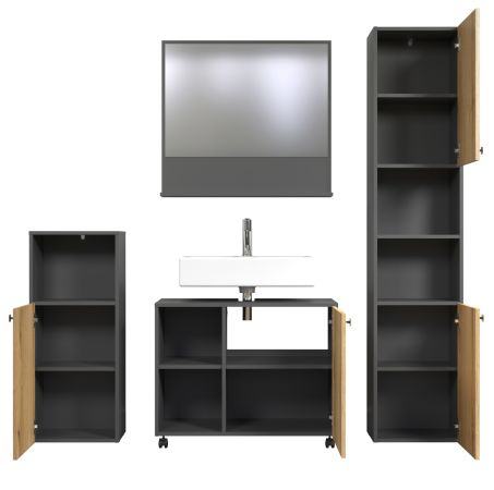 Badm�bel Set Feliz in Evoke Eiche und Grau, Badkombination 4-teilig 180 x 186 cm