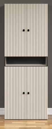 Badezimmer Hochschrank Feliz in Kaschmir Grau Leistenoptik, Badschrank 70 x 186 cm