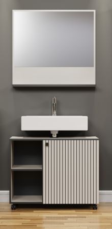 Badezimmer Spiegel Feliz in Kaschmir / Grau, Badspiegel 80 cm mit Ablage