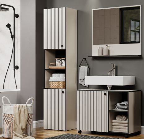 Badezimmer Spiegel Feliz in Kaschmir / Grau, Badspiegel 80 cm mit Ablage