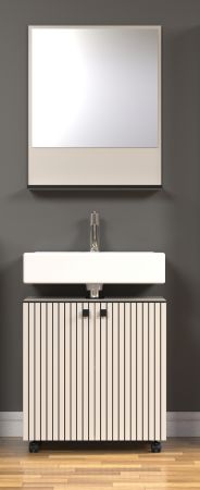 Badezimmer Spiegel Feliz in Kaschmir / Grau, Wandspiegel 60 x74 cm mit Ablage
