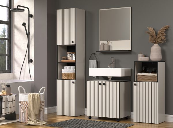 Badezimmer Spiegel Feliz in Kaschmir / Grau, Wandspiegel 60 x74 cm mit Ablage