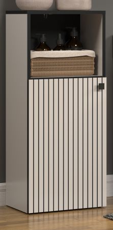 Badezimmer Kommode Feliz in Kaschmir Grau mit Leistenoptik, Badschrank 40 x 95 cm