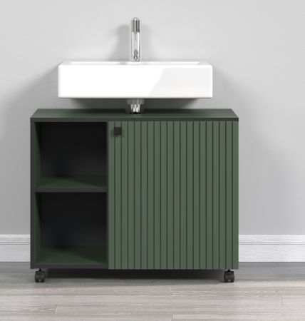 Waschbeckenunterschrank Feliz in gr�n Badschrank auf Rollen 80 cm