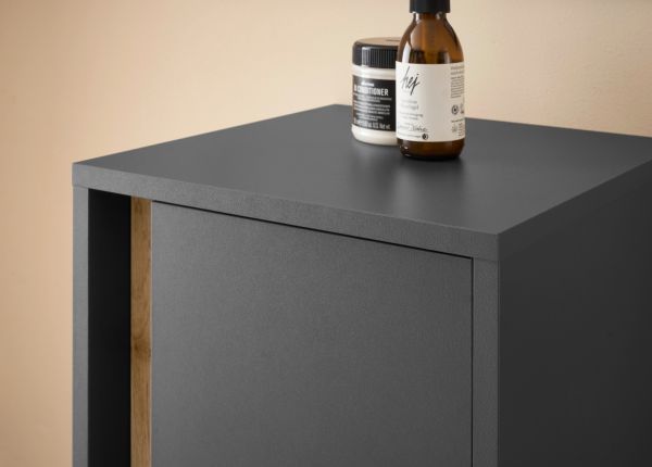 Badezimmer Midischrank Center in grau matt und Wotan Eiche Badm�bel Kommode 34 x 114 cm
