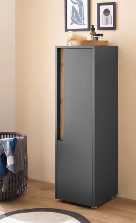 Badezimmer Midischrank Center in grau matt und Wotan Eiche Badm�bel Kommode 34 x 114 cm