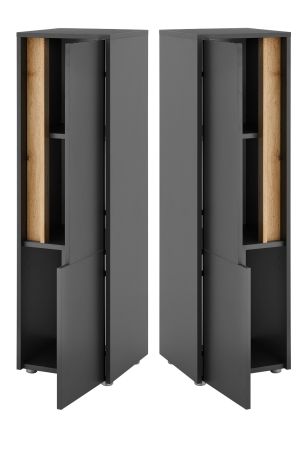 Badezimmer Midischrank Center in grau matt und Wotan Eiche Badm�bel Kommode 34 x 114 cm