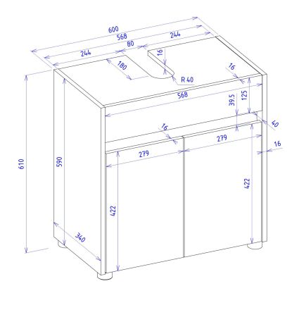 Waschbeckenunterschrank Center in grau matt und Wotan Eiche Badezimmer Unterschrank 60 cm