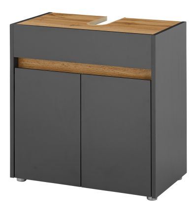 Waschbeckenunterschrank Center in grau matt und Wotan Eiche Badezimmer Unterschrank 60 cm
