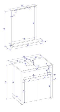 Badm�bel Set 2-teilig Center in grau matt und Wotan Eiche Badkombination 60 cm