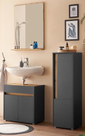 Badm�bel Set 3-teilig Center in grau matt und Wotan Eiche Badkombination 114 cm