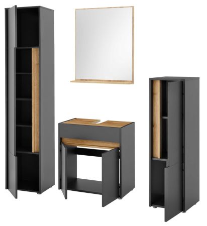 Badm�bel Set 4-teilig Center in grau matt und Wotan Eiche Badkombination 168 cm