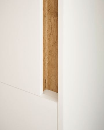 Badezimmer Midischrank Center in wei� und Wotan Eiche Badm�bel Kommode 34 x 114 cm