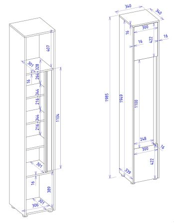 Badezimmer Hochschrank Center in wei� und Wotan Eiche Badschrank 34 x 200 cm