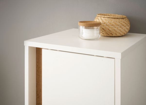 Badezimmer Hochschrank Center in wei� und Wotan Eiche Badschrank 34 x 200 cm