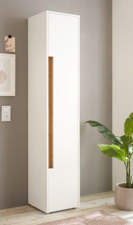 Badezimmer Hochschrank Center in wei� und Wotan Eiche Badschrank 34 x 200 cm