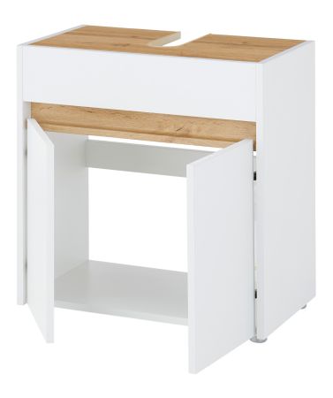 Waschbeckenunterschrank Center in wei� und Wotan Eiche Badezimmer Unterschrank 60 cm