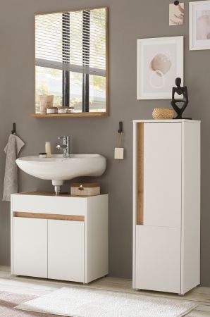 Badm�bel Set 3-teilig Center in wei� und Wotan Eiche Badkombination 114 cm