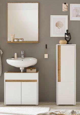 Badm�bel Set 3-teilig Center in wei� und Wotan Eiche Badkombination 114 cm