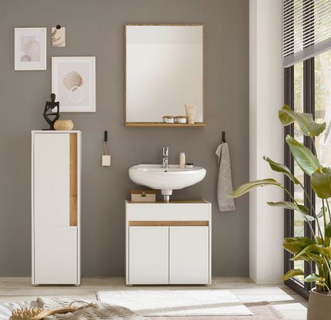 Badm�bel Set 3-teilig Center in wei� und Wotan Eiche Badkombination 114 cm