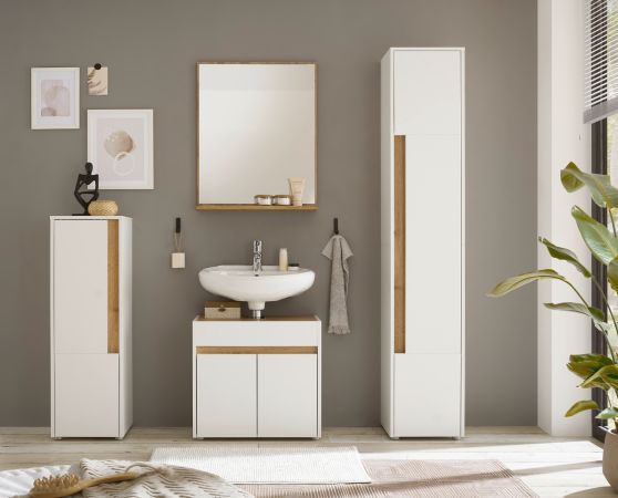 Badm�bel Set 4-teilig Center in wei� und Wotan Eiche Badkombination 168 cm