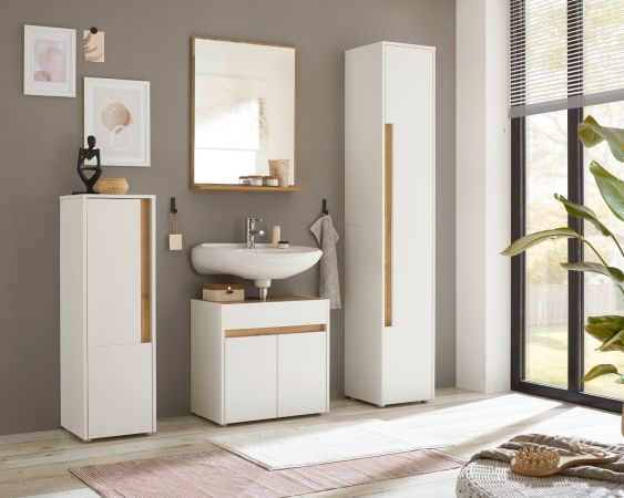 Badm�bel Set 4-teilig Center in wei� und Wotan Eiche Badkombination 168 cm
