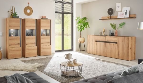 Vitrine Center in Evoke Eiche und grau Vitrinenschrank 50 x 155 cm