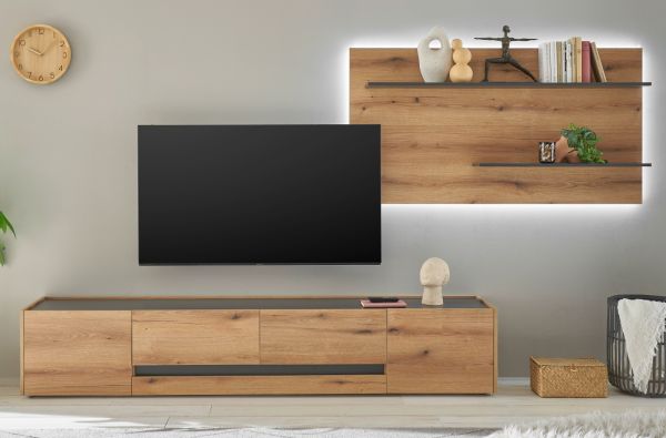 Wohnwand Center in Evoke Eiche und grau Wohnkombination Set 2-teilig 300 cm