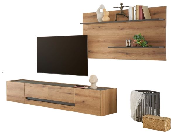 Wohnwand Center in Evoke Eiche und grau Wohnkombination Set 2-teilig 300 cm