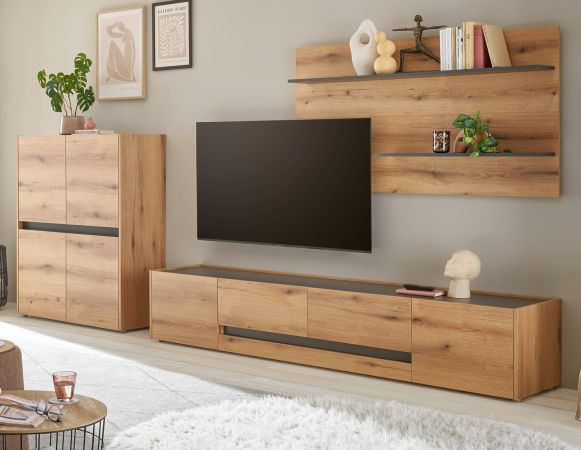Wohnwand Center in Evoke Eiche und grau Wohnkombination Set 3-teilig 343 cm