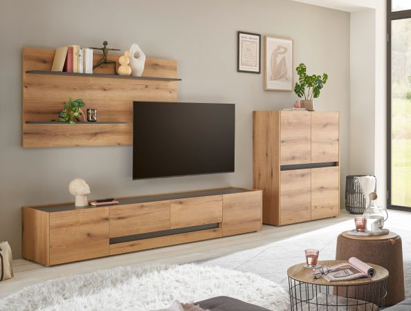 Wohnwand Center in Evoke Eiche und grau Wohnkombination Set 3-teilig 343 cm