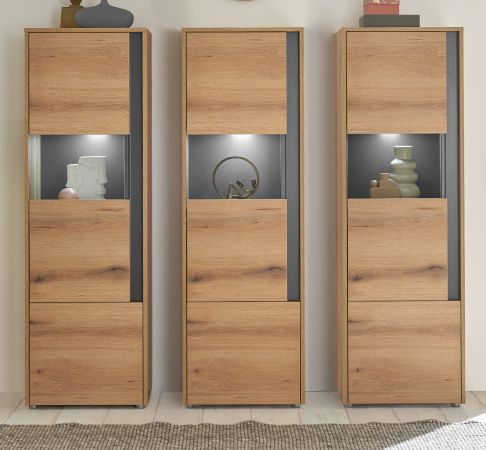 Schrank Set 3-teilig Center in Evoke Eiche und grau Wohnkombination 3 x Vitrine 190 x 155 cm