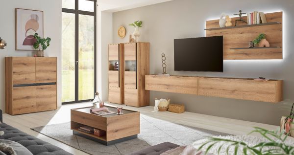 Schrank Set 3-teilig Center in Evoke Eiche und grau Wohnkombination 3 x Vitrine 190 x 155 cm