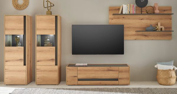 Wohnwand Center in Evoke Eiche und grau Wohnkombination Set 4-teilig 340 cm