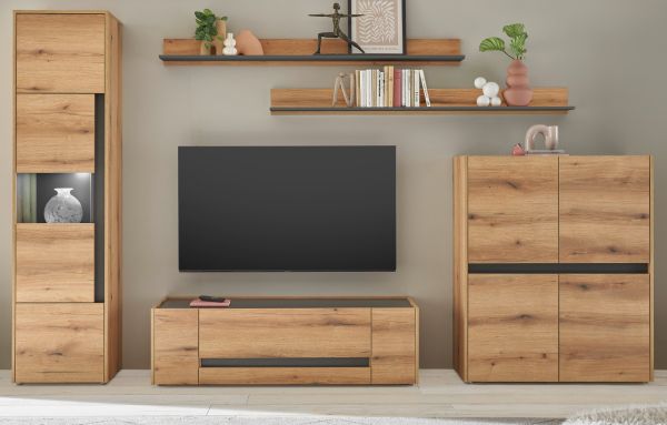 Wohnwand Center in Evoke Eiche und grau Wohnkombination Set 5-teilig 350 cm