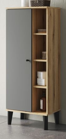 Badezimmer Midischrank Torsby in grau und Evoke Eiche Badm�bel Kommode 51 x 128 cm